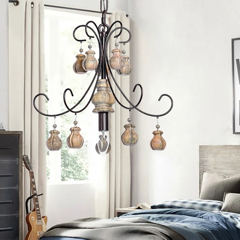 Kalebas Slaapkamer Hanglamp Traditionele Houten Enkele Lamp Zwarte Kroonluchter Hanglamp Clearhalo