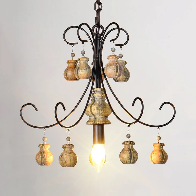 Kalebas Slaapkamer Hanglamp Traditionele Houten Enkele Lamp Zwarte Kroonluchter Hanglamp Clearhalo