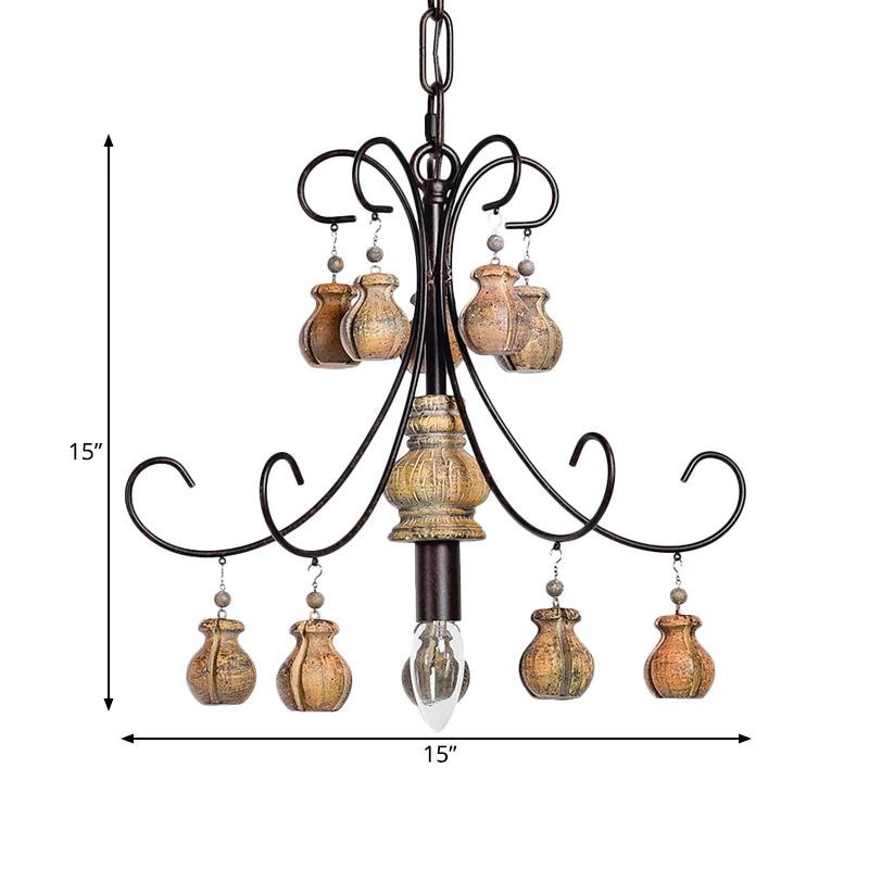 Kalebas Slaapkamer Hanglamp Traditionele Houten Enkele Lamp Zwarte Kroonluchter Hanglamp Clearhalo