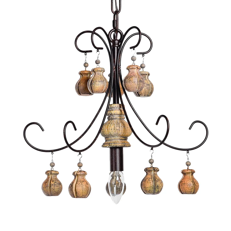 Kalebas Slaapkamer Hanglamp Traditionele Houten Enkele Lamp Zwarte Kroonluchter Hanglamp Clearhalo