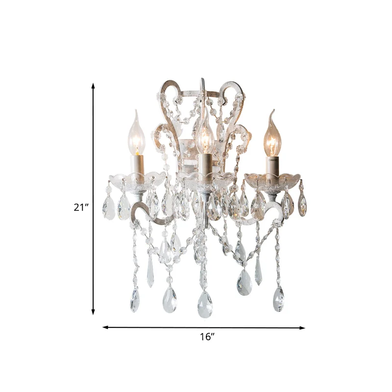 Kandelaar Kristal Teardrop Wandlamp Schans Eenvoudig 3 Lampen Eetkamer Muurverlichting Idee wit Clearhalo