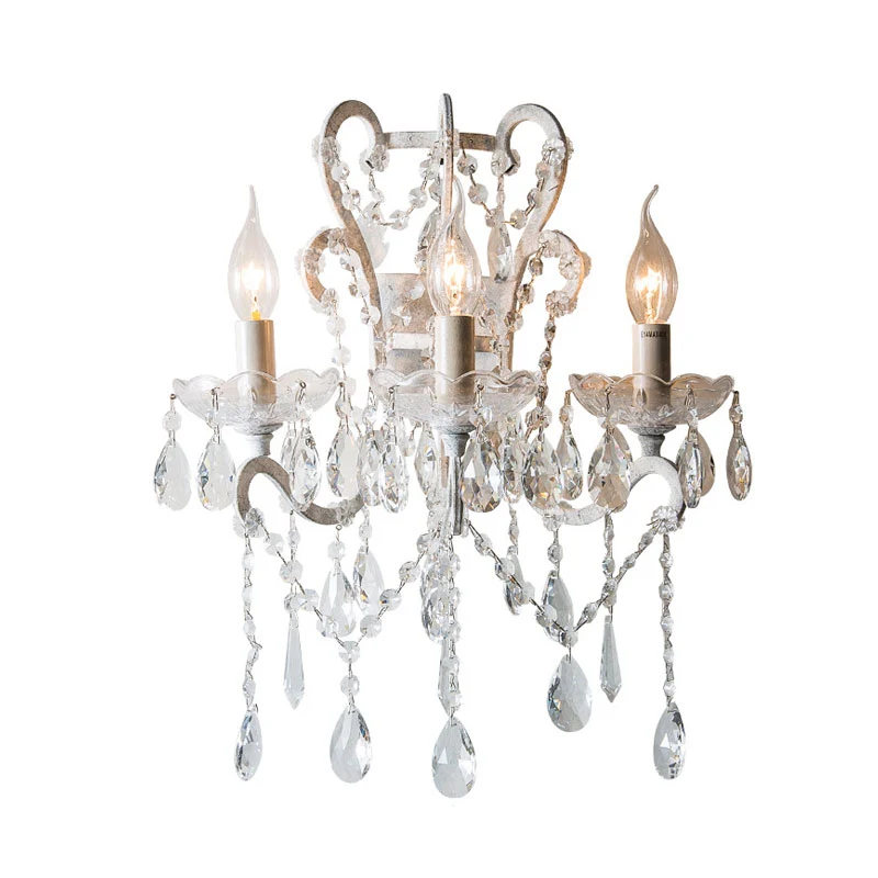 Kandelaar Kristal Teardrop Wandlamp Schans Eenvoudig 3 Lampen Eetkamer Muurverlichting Idee wit Clearhalo