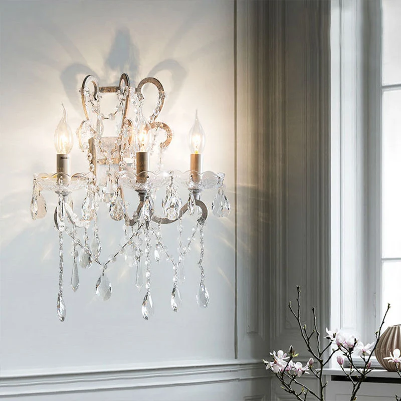 Kandelaar Kristal Teardrop Wandlamp Schans Eenvoudig 3 Lampen Eetkamer Muurverlichting Idee wit Clearhalo