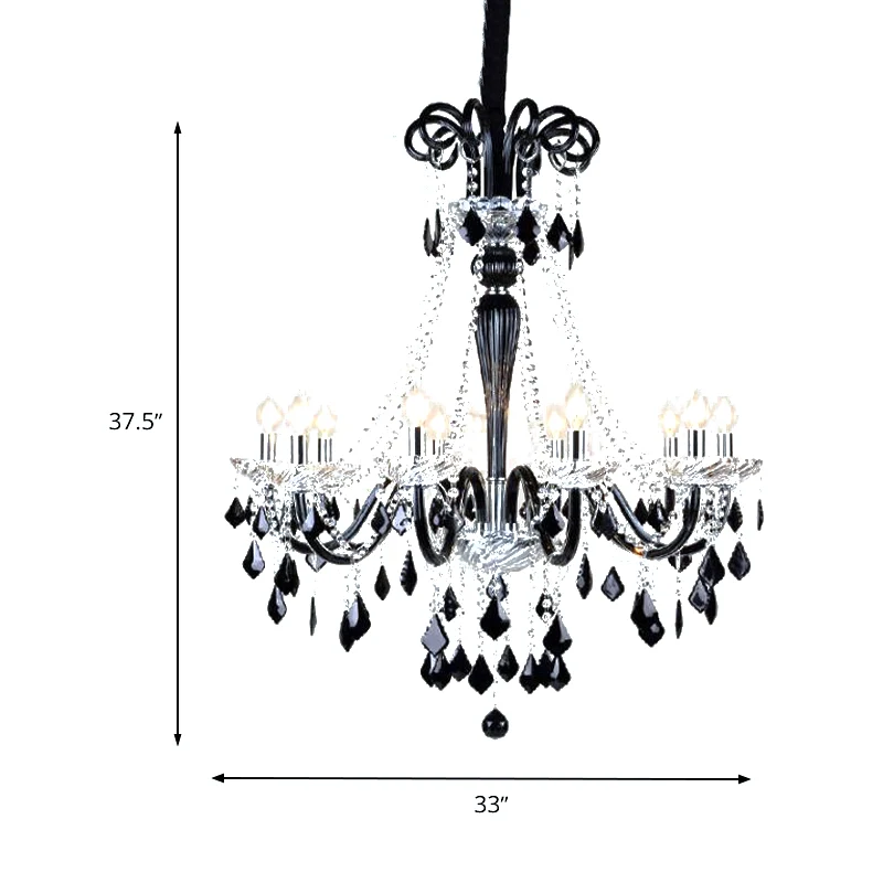 Kandelaar Kristallen Hanger Kroonluchter Modernisme 10/12 Hoofden Zwart Hangend Plafondlamp voor Woonkamer, 33"/40" Breed...