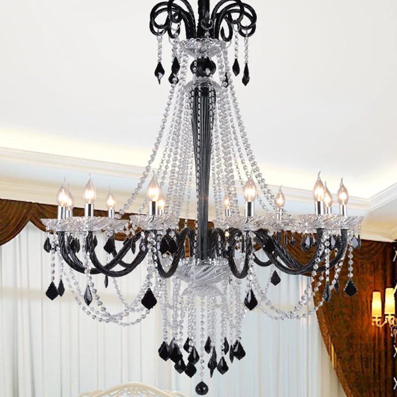 Kandelaar Kristallen Hanger Kroonluchter Modernisme 10/12 Hoofden Zwart Hangend Plafondlamp voor Woonkamer, 33"/40" Breed...