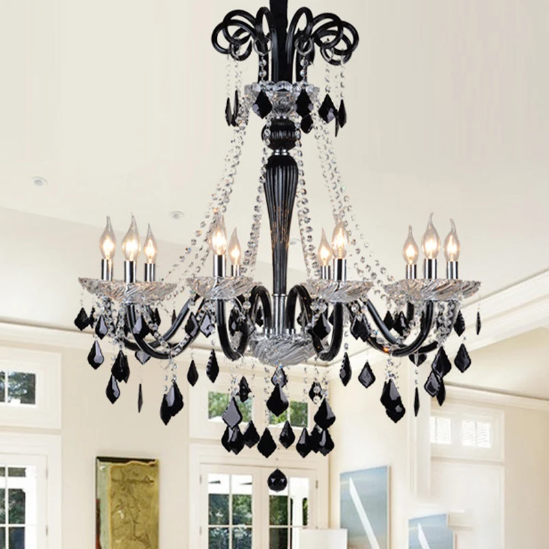 Kandelaar Kristallen Hanger Kroonluchter Modernisme 10/12 Hoofden Zwart Hangend Plafondlamp voor Woonkamer, 33"/40" Breed...