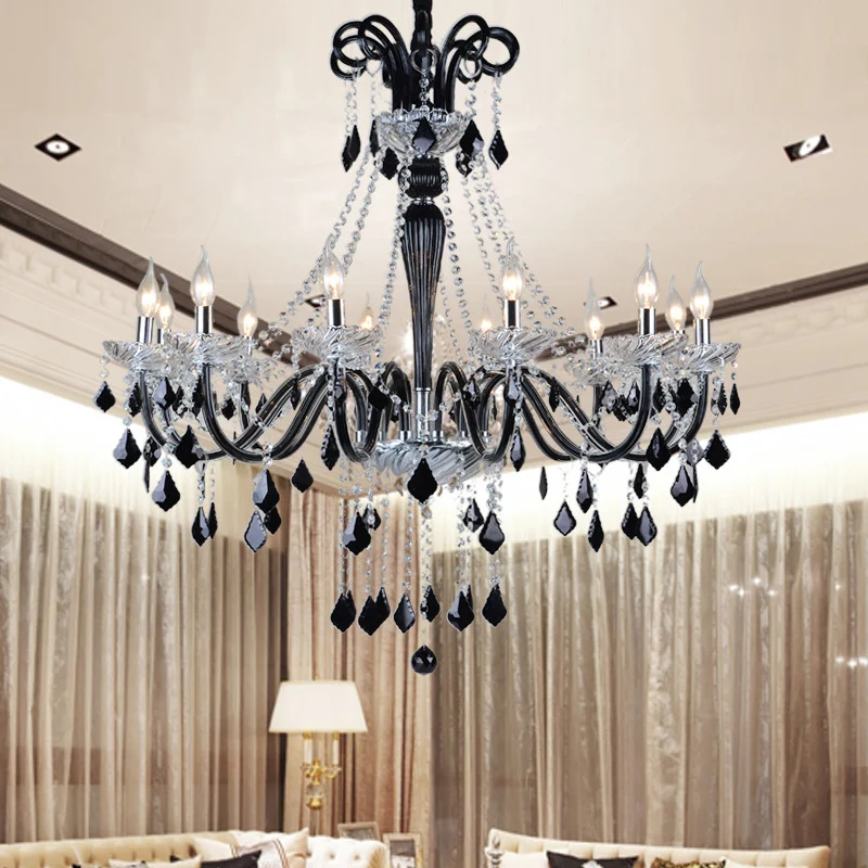 Kandelaar Kristallen Hanger Kroonluchter Modernisme 10/12 Hoofden Zwart Hangend Plafondlamp voor Woonkamer, 33"/40" Breed...