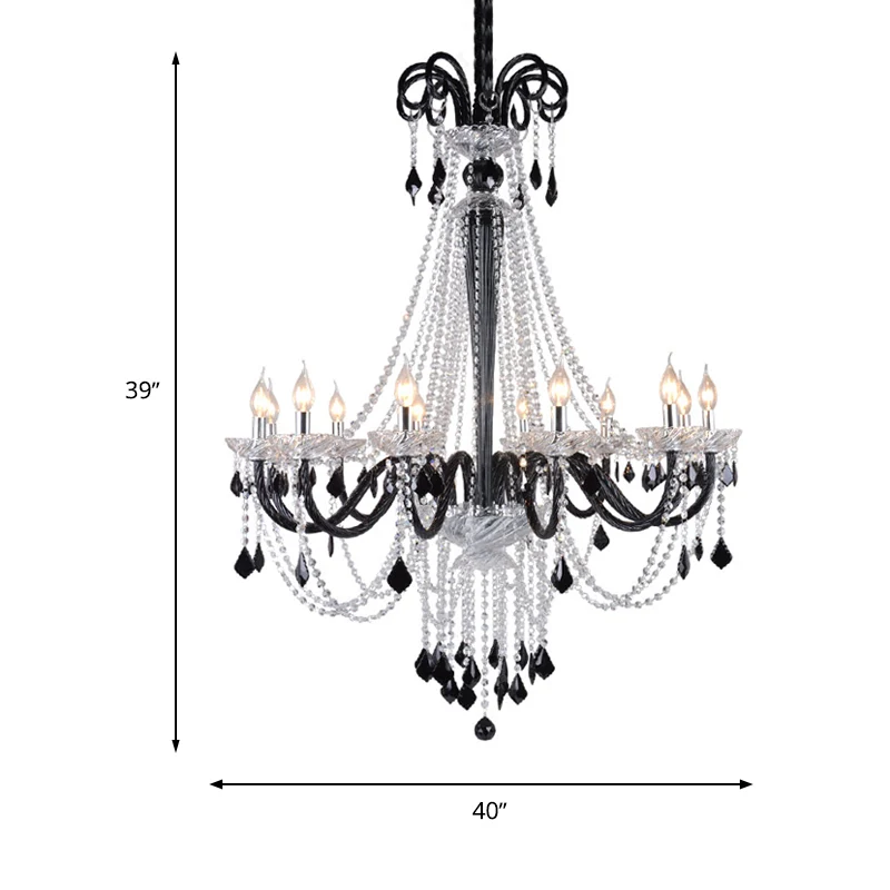 Kandelaar Kristallen Hanger Kroonluchter Modernisme 10/12 Hoofden Zwart Hangend Plafondlamp voor Woonkamer, 33"/40" Breed...