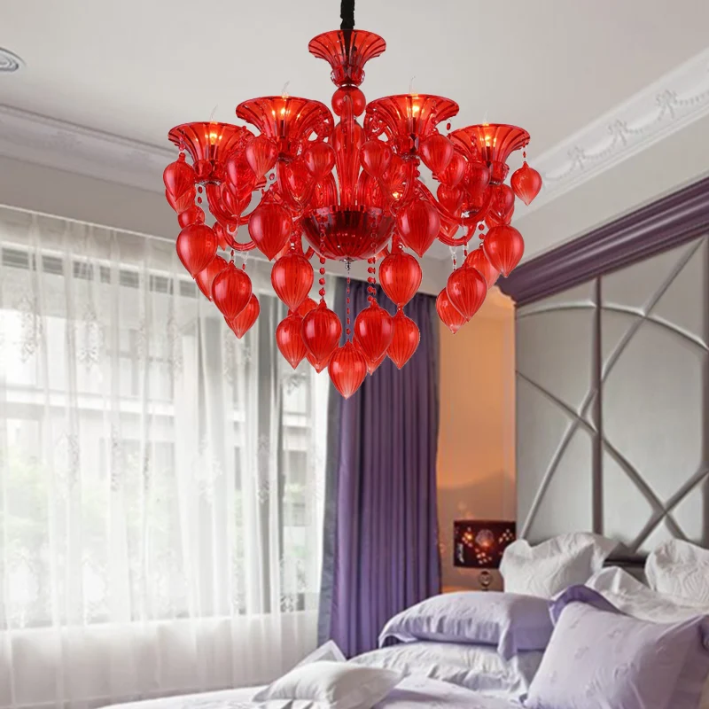 Kandelaar Kristallen Plafondlamp Traditioneel 6 Hoofden Woonkamer Kroonluchter Verlichting Blauw/Paars/Rood Kristal Clearhalo