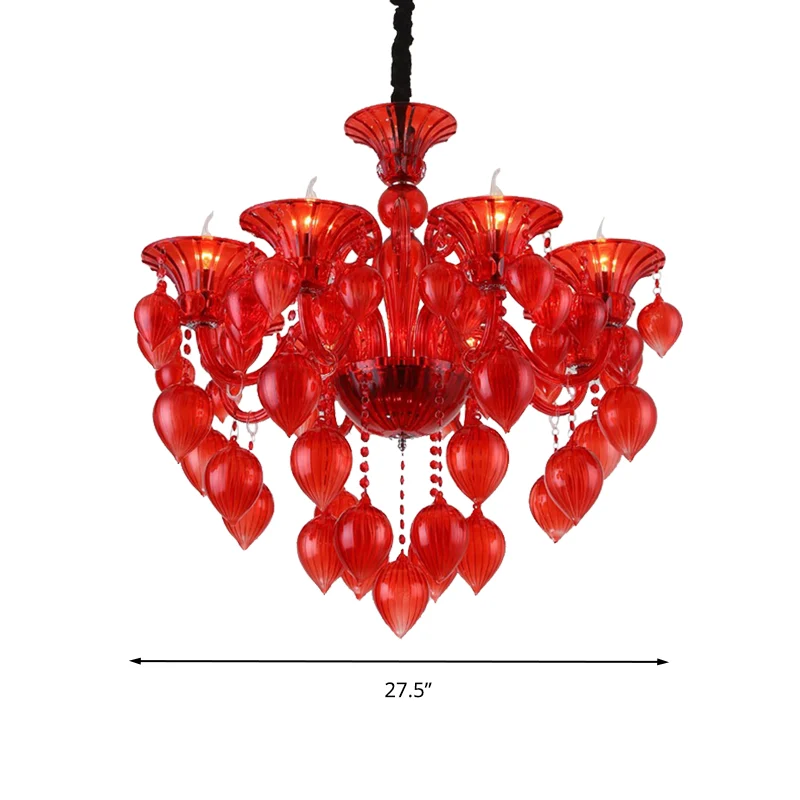 Kandelaar Kristallen Plafondlamp Traditioneel 6 Hoofden Woonkamer Kroonluchter Verlichting Blauw/Paars/Rood Kristal Clearhalo