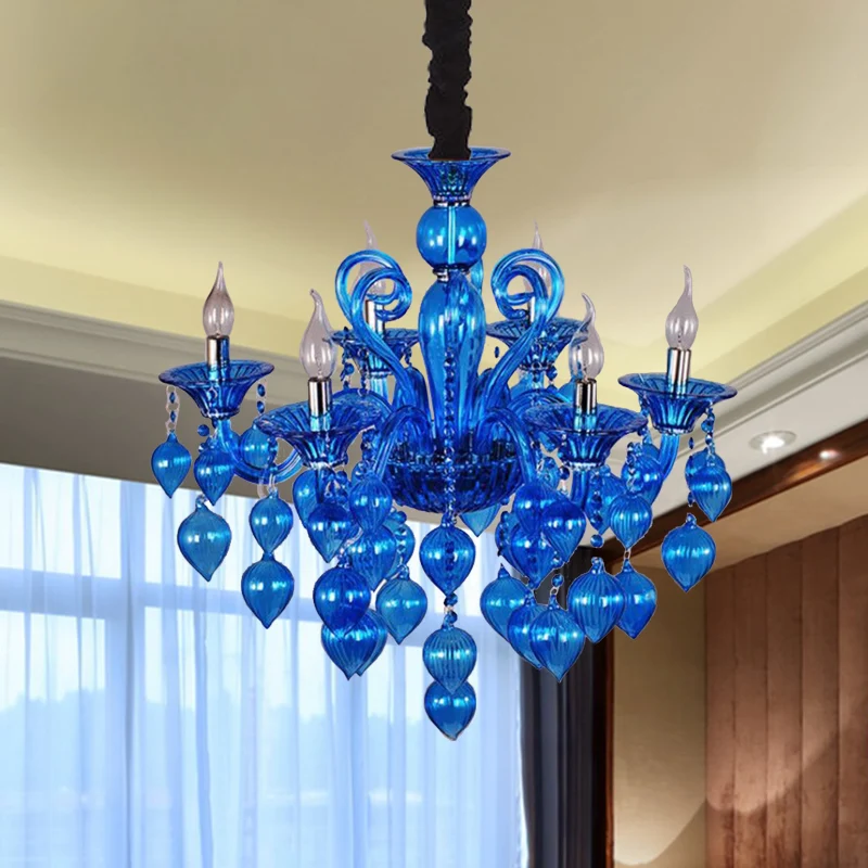 Kandelaar Kristallen Plafondlamp Traditioneel 6 Hoofden Woonkamer Kroonluchter Verlichting Blauw/Paars/Rood Kristal Clearhalo