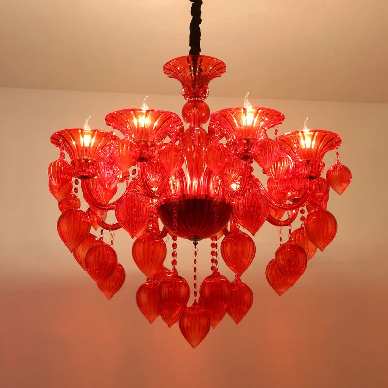 Kandelaar Kristallen Plafondlamp Traditioneel 6 Hoofden Woonkamer Kroonluchter Verlichting Blauw/Paars/Rood Kristal Clearhalo