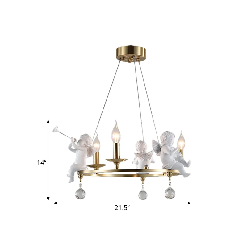 Kandelaar metalen plafondhanger Nordic 3-lamps gouden hangende kroonluchter met engeldeco Clearhalo