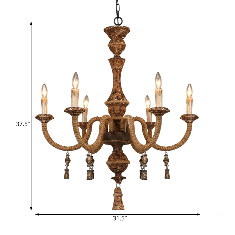 Kandelaar metalen plafondlamp rustieke hangkroonluchter met 6 lampen bruin Clearhalo