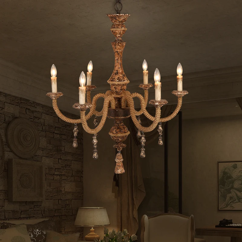 Kandelaar metalen plafondlamp rustieke hangkroonluchter met 6 lampen bruin Clearhalo