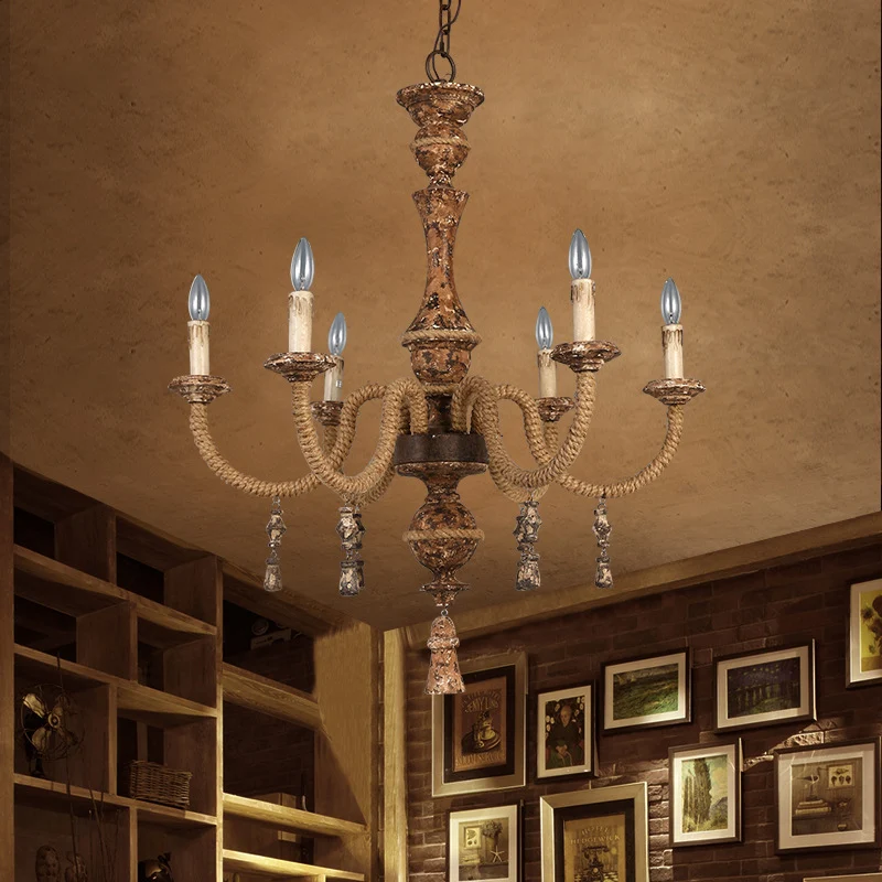 Kandelaar metalen plafondlamp rustieke hangkroonluchter met 6 lampen bruin Clearhalo