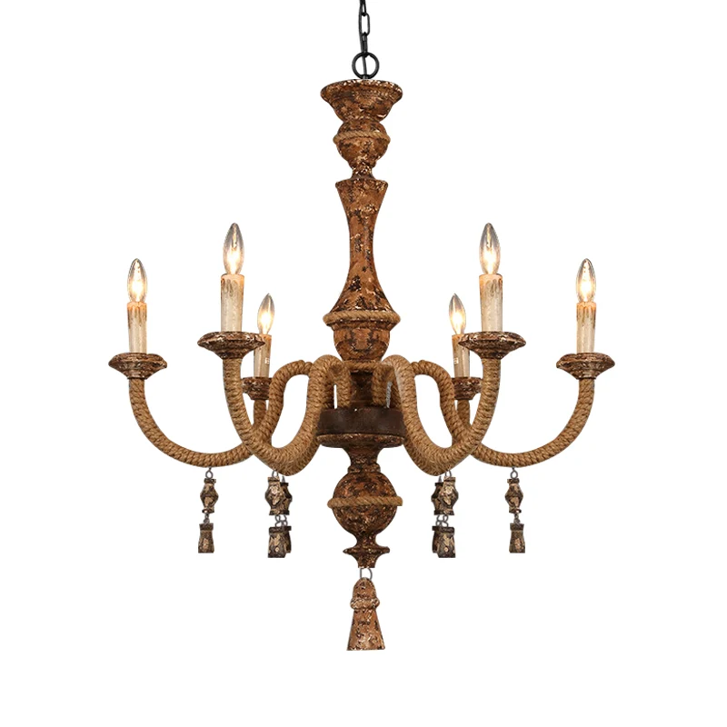 Kandelaar metalen plafondlamp rustieke hangkroonluchter met 6 lampen bruin Clearhalo