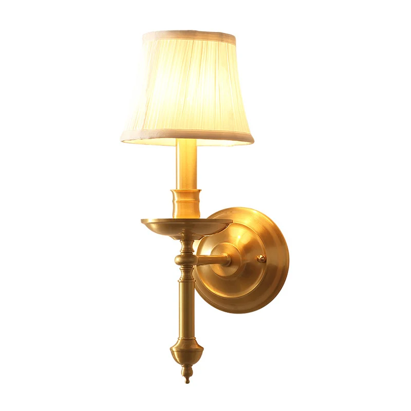 Kandelaar woonkamer wandverlichting vintage metalen enkele gouden schanslamp met Empire stoffen kap Clearhalo