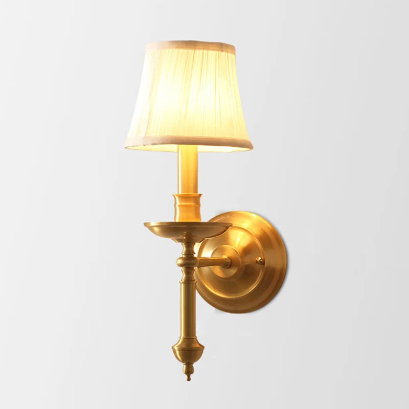 Kandelaar woonkamer wandverlichting vintage metalen enkele gouden schanslamp met Empire stoffen kap Clearhalo