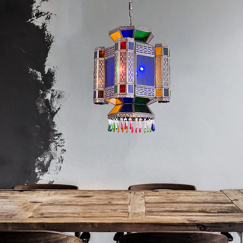 Kasteel blauw glazen hangende kroonluchter Arabische 3-lichts restaurant plafond hanglamp Clearhalo