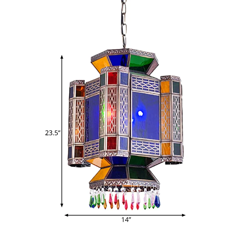 Kasteel blauw glazen hangende kroonluchter Arabische 3-lichts restaurant plafond hanglamp Clearhalo