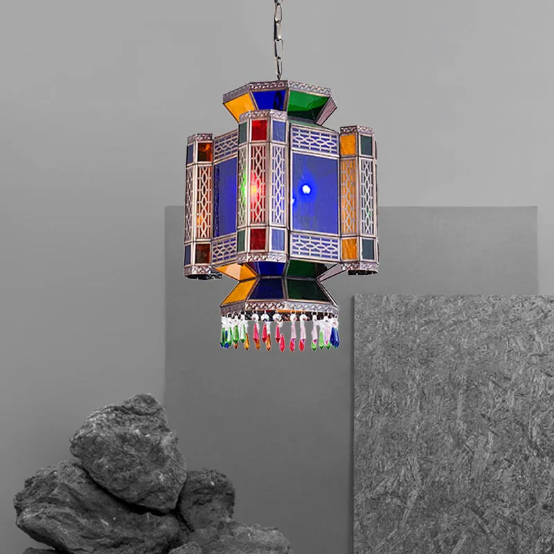 Kasteel blauw glazen hangende kroonluchter Arabische 3-lichts restaurant plafond hanglamp Clearhalo