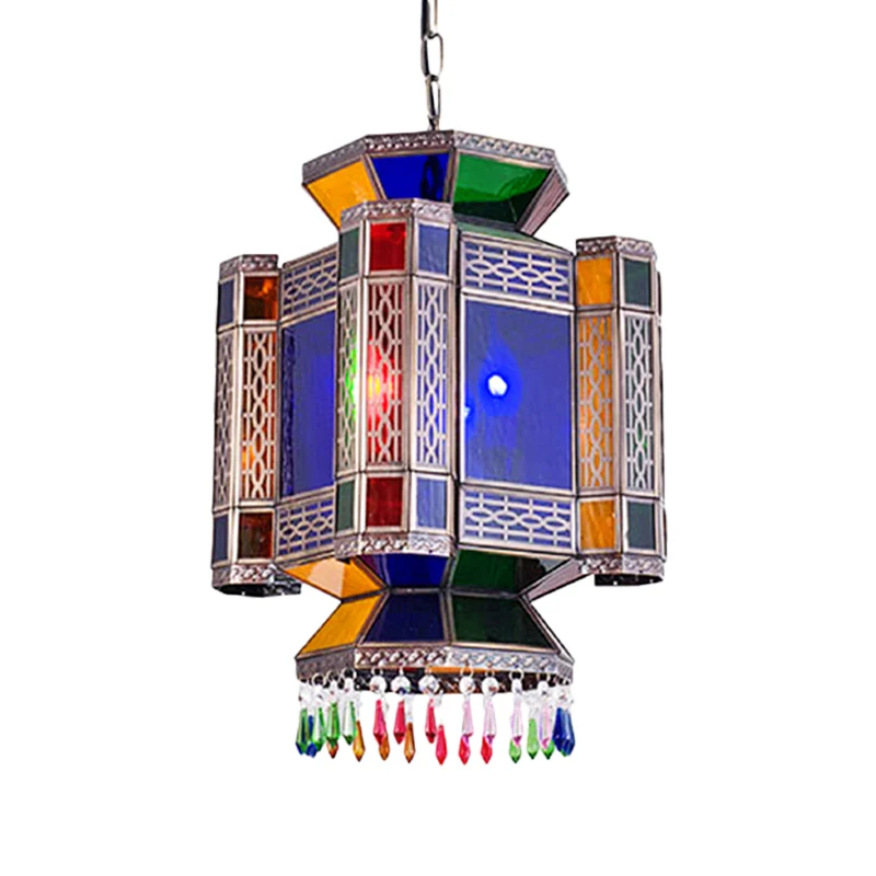 Kasteel blauw glazen hangende kroonluchter Arabische 3-lichts restaurant plafond hanglamp Clearhalo