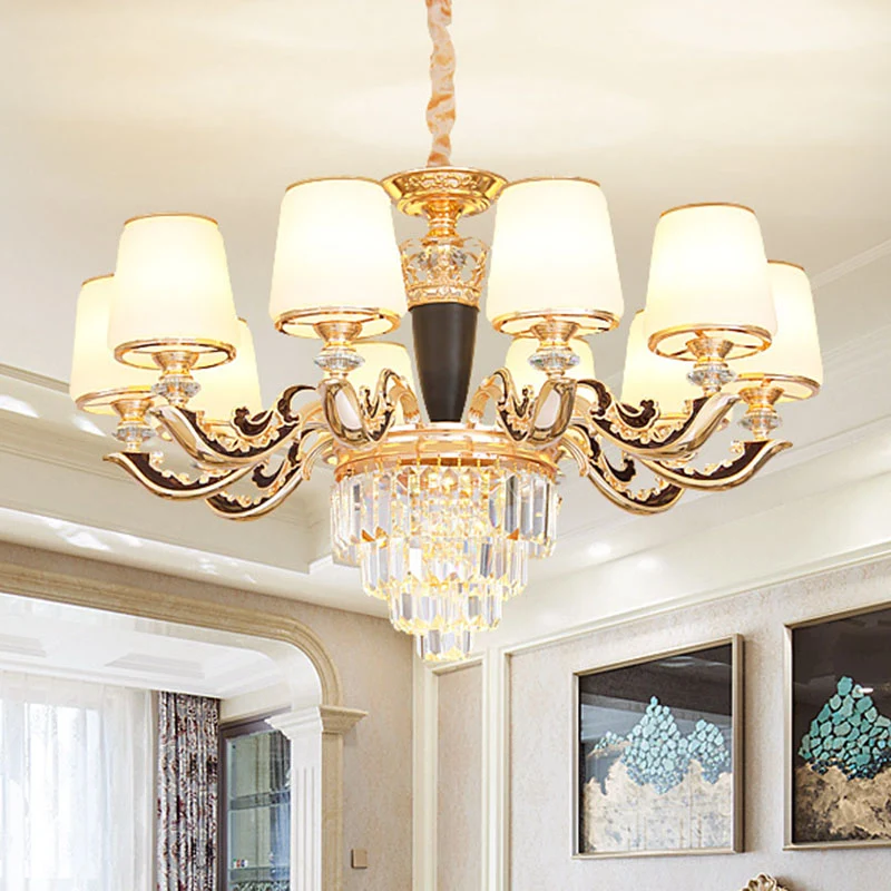 Kegel hangende kroonluchter modernistisch opaalglas gouden slingerlicht met kristallen accent Clearhalo