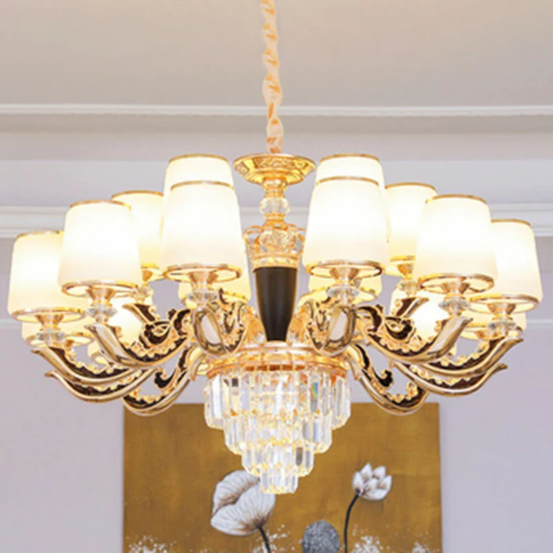 Kegel hangende kroonluchter modernistisch opaalglas gouden slingerlicht met kristallen accent Clearhalo