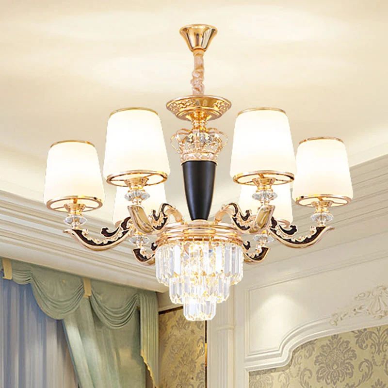 Kegel hangende kroonluchter modernistisch opaalglas gouden slingerlicht met kristallen accent Clearhalo