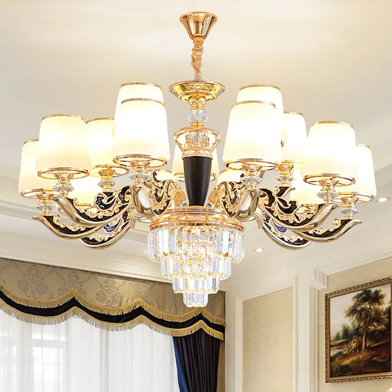 Kegel hangende kroonluchter modernistisch opaalglas gouden slingerlicht met kristallen accent Clearhalo