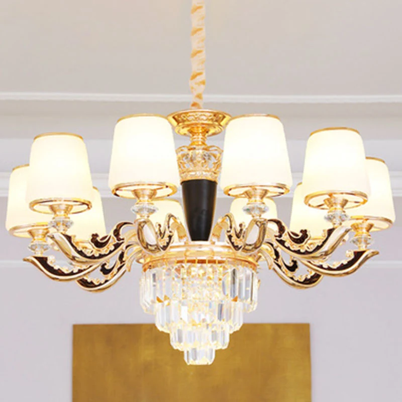 Kegel hangende kroonluchter modernistisch opaalglas gouden slingerlicht met kristallen accent Clearhalo