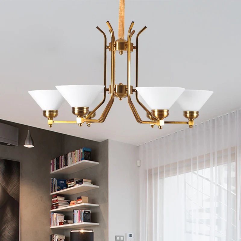 Kegel witte glazen kroonluchter verlichting traditionele 3/6 lampen woonkamer hanglamp goud Clearhalo