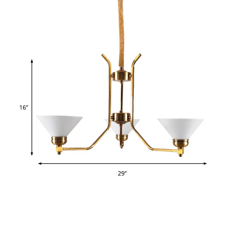 Kegel witte glazen kroonluchter verlichting traditionele 3/6 lampen woonkamer hanglamp goud Clearhalo