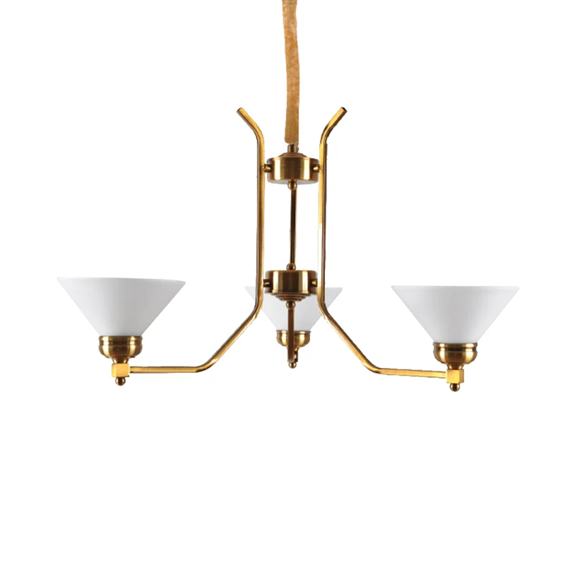Kegel witte glazen kroonluchter verlichting traditionele 3/6 lampen woonkamer hanglamp goud Clearhalo