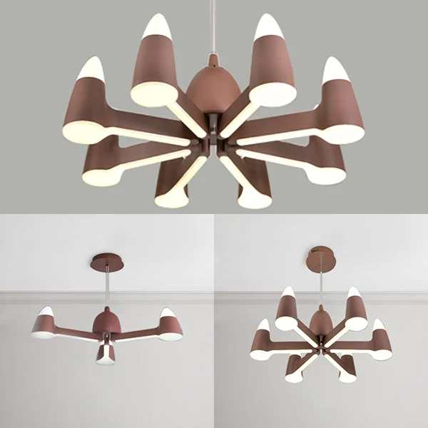 Kegelplafondkroonluchter Scandinavisch metaal 3/6/8 lichtbruine kroonluchterlamp voor woonkamer Clearhalo