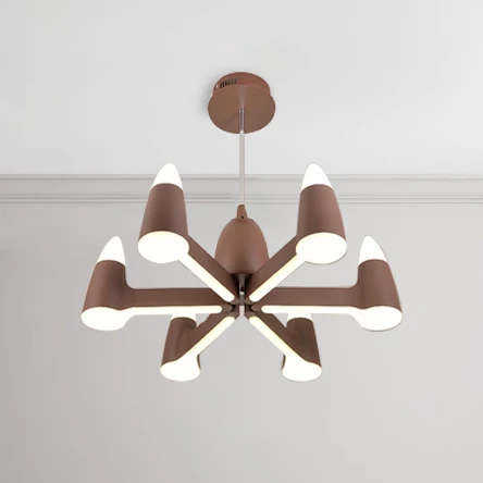 Kegelplafondkroonluchter Scandinavisch metaal 3/6/8 lichtbruine kroonluchterlamp voor woonkamer Clearhalo