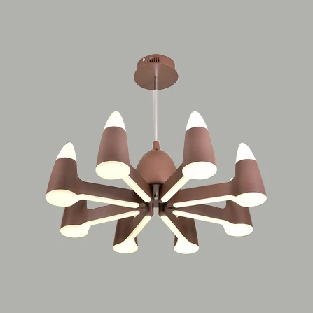 Kegelplafondkroonluchter Scandinavisch metaal 3/6/8 lichtbruine kroonluchterlamp voor woonkamer Clearhalo