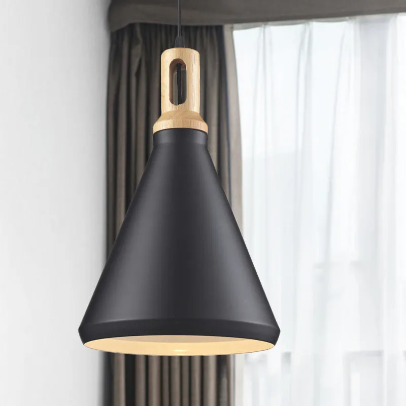 Kegel-/trommelkap Aluminium hangende plafondlamp Moderne stijl 1-lichts eetkamer hanglamp zwart/wit Clearhalo