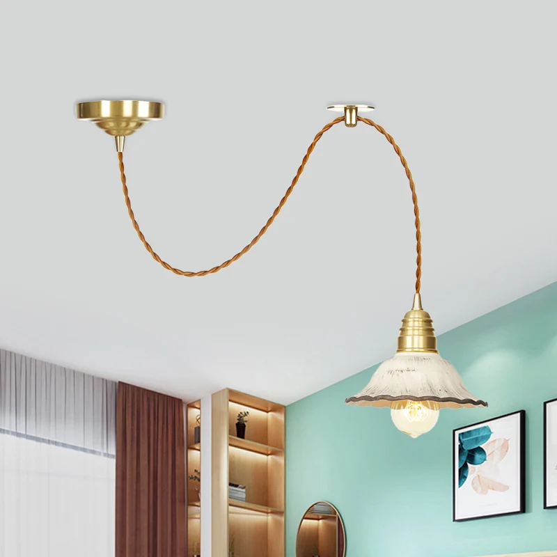 Keramiek geschulpte hangende verlichting Traditionele 1-lichts woonkamer plafond hanglamp goud Clearhalo