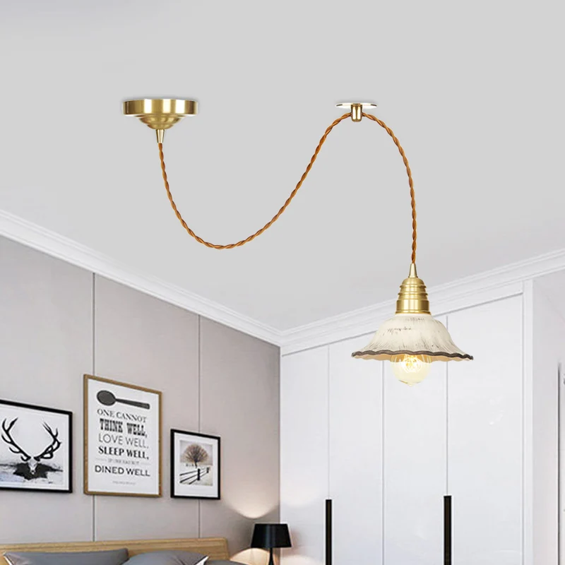 Keramiek geschulpte hangende verlichting Traditionele 1-lichts woonkamer plafond hanglamp goud Clearhalo