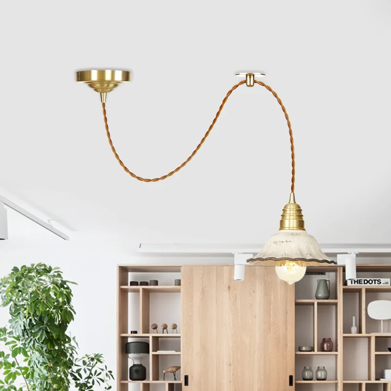 Keramiek geschulpte hangende verlichting Traditionele 1-lichts woonkamer plafond hanglamp goud Clearhalo