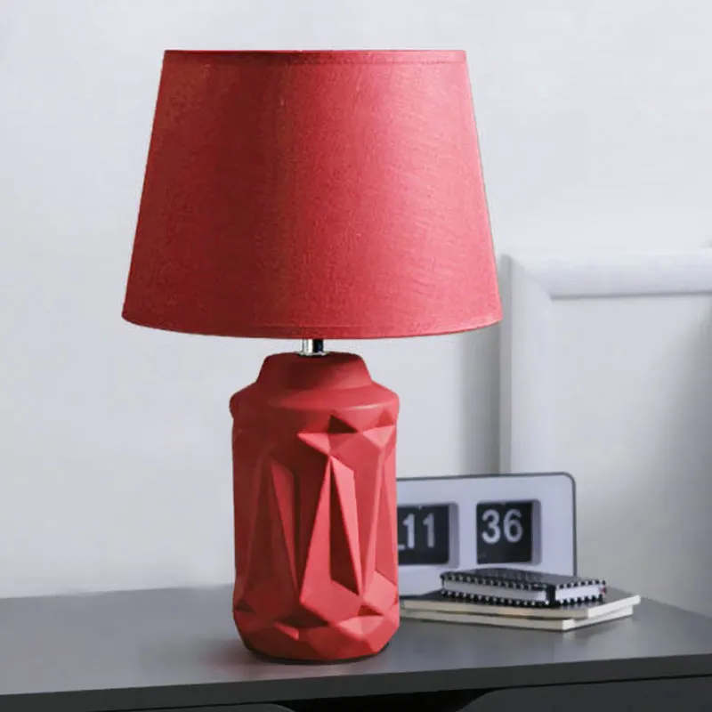 Keramiek rood nachtkastje licht geometrisch gesneden cilinder enkele minimalistische nachtkastjelamp Clearhalo