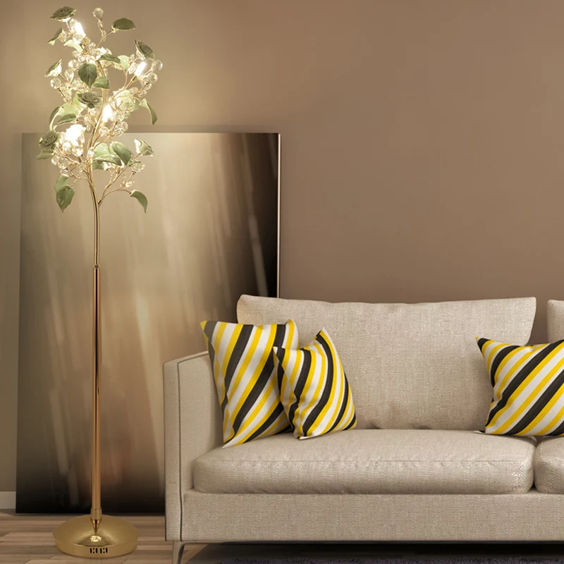 Keramische Rose LED vloerlamp Pastorale woonkamer staande lamp met kristallen decor groen Clearhalo