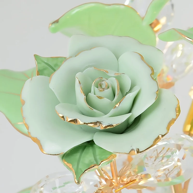 Keramische Rose LED vloerlamp Pastorale woonkamer staande lamp met kristallen decor groen Clearhalo