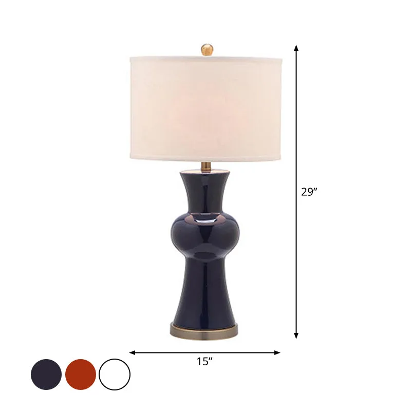 Keramische vaas nachtlamp moderne 1-lichts staande tafellamp wit/koningsblauw/bordeaux met trommellampenkap Clearhalo