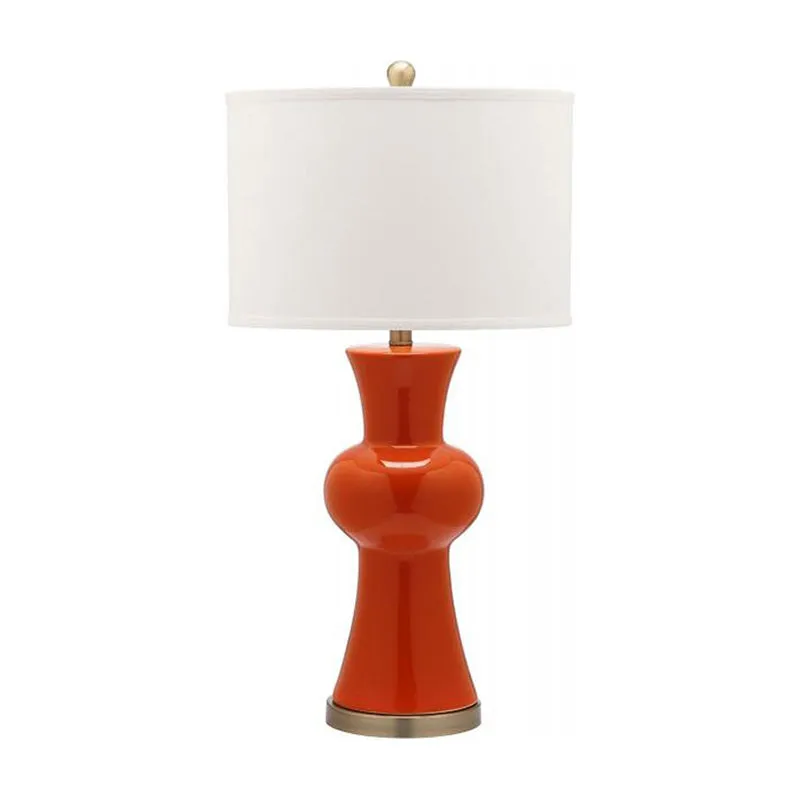 Keramische vaas nachtlamp moderne 1-lichts staande tafellamp wit/koningsblauw/bordeaux met trommellampenkap Clearhalo