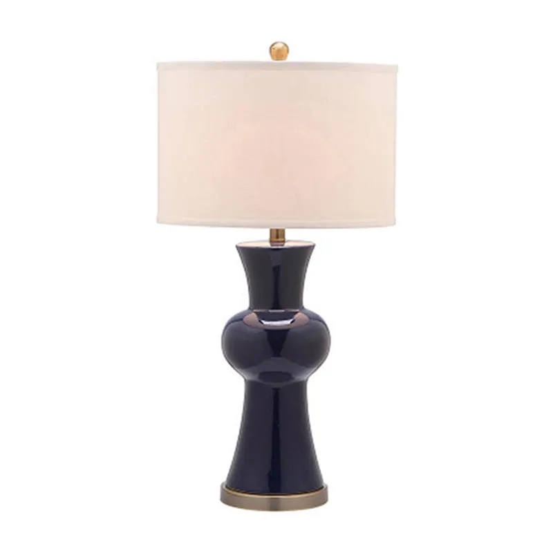 Keramische vaas nachtlamp moderne 1-lichts staande tafellamp wit/koningsblauw/bordeaux met trommellampenkap Clearhalo