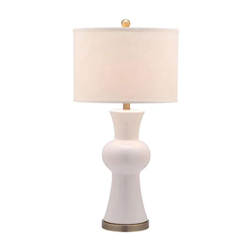 Keramische vaas nachtlamp moderne 1-lichts staande tafellamp wit/koningsblauw/bordeaux met trommellampenkap Clearhalo