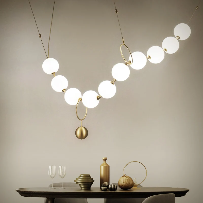 Kettingvormige eettafel kroonluchter melkglas 10 lichts eenvoudig hanglicht goud Clearhalo